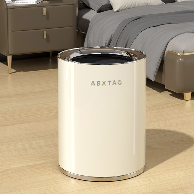 Stainless Steel Trash Bin Household Bathroom Capacity Kitchen Living Room Bedroom High Color Value Cream Style Light Luxury New Style