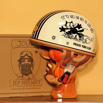 JEF Helmet Retro Half Helmet | Motosiklet kaskı (dəbilqə) - skateboard-cat-m