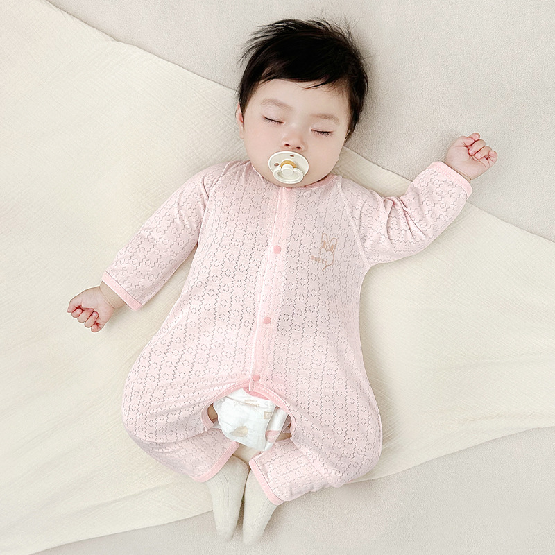 Uniforme de bebé, ropa de verano para niños, niñas y niñas, entrepierna abierta, delgada, manga larga, climatización, ropa de verano para bebés