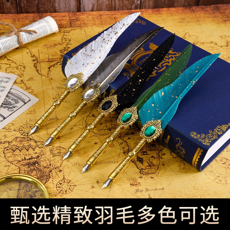 蓝孔雀 Retro writing brush, gift box, set, pen, with gem, Birthday gift