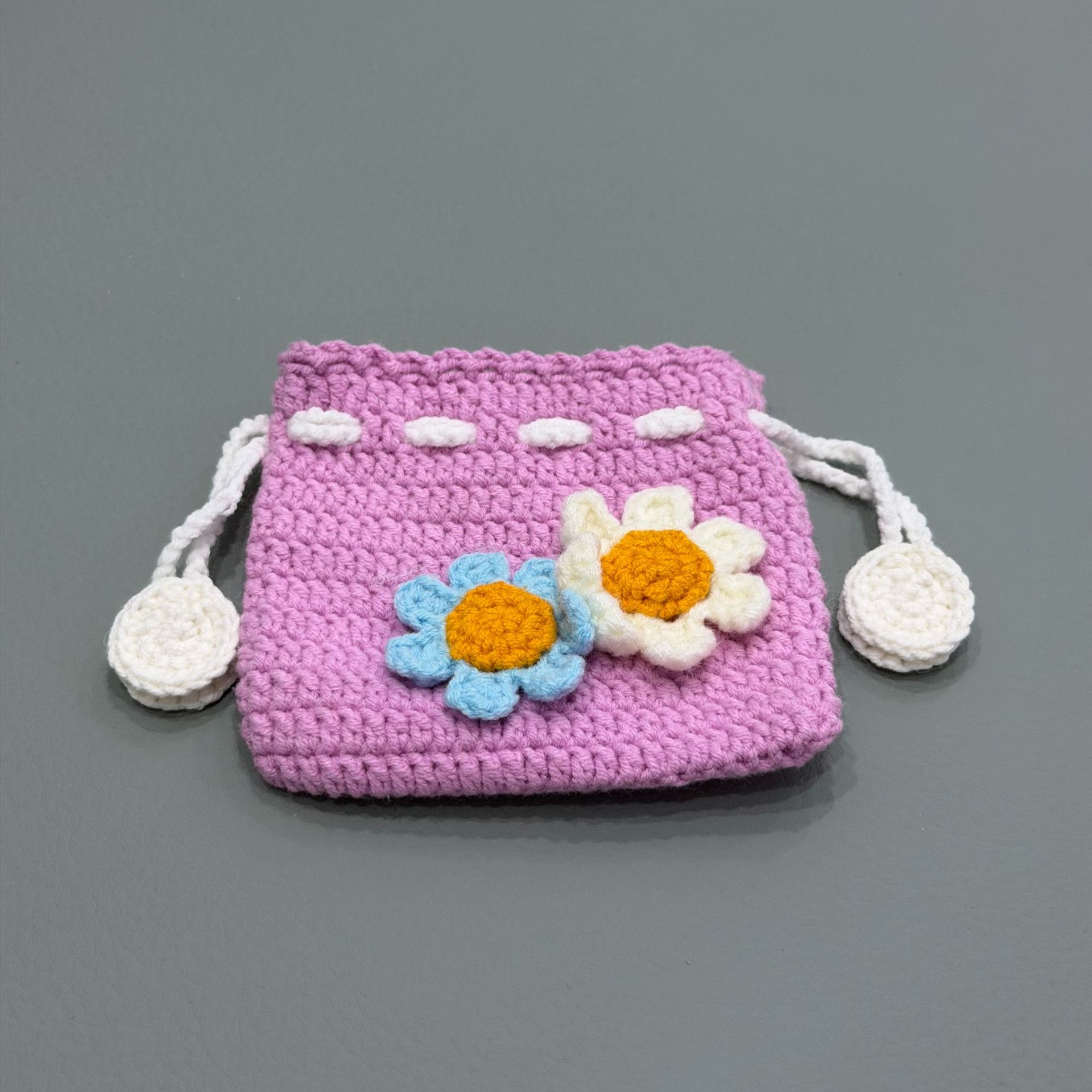 Bolsa rosa flor azul y blanca 9x9,5cm
