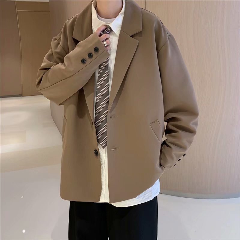 Spring and Autumn suit jacket men's casual loose Korean style trendy ins Pu Shuai Hong Kong style retro brown suit jacket Spring and Autumn suit jacket men's casual loose Korean style trendy ins Pu Shuai Hong Kong style retro brown suit jacket