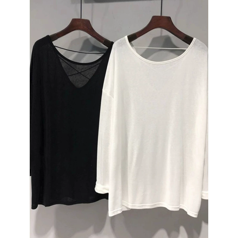 Light and thin long-sleeve, knitted shirt, sweater, plus size, backless, sun protection, V-neckline