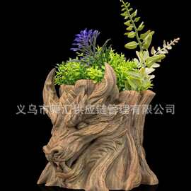 跨境国风玄幻龙首树桩花盆 装饰性绿植种植容器