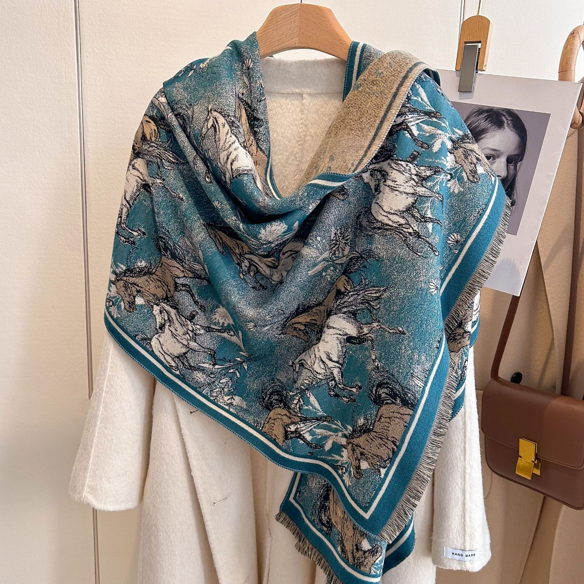 Doble cara invierno engrosado calentamiento collar aire acondicionado chal impresión coreana otoño invierno nuevo bufandas jacquard de cashmere para mujeres