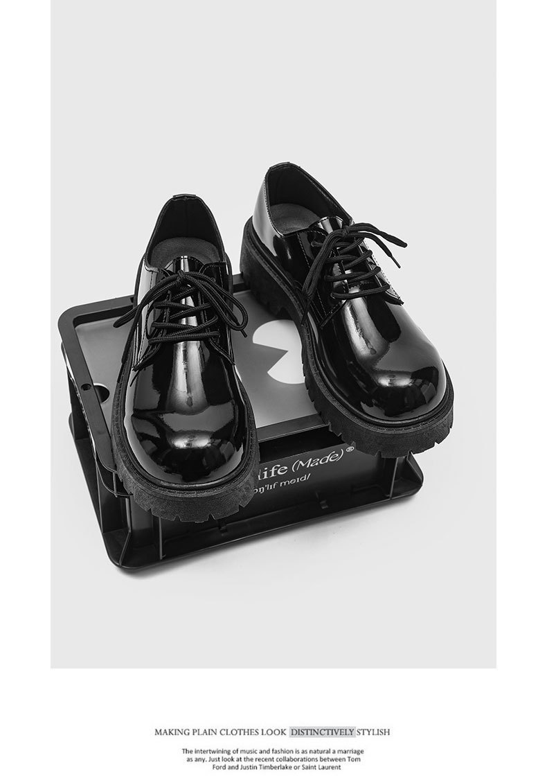 ShoeVault Casual Pelle Autunno Inverno Nuovo Nero Lucido Business Alluce Derby Niche Basso Suola Spessa Altezza Aumentante Uomo_voghion.com