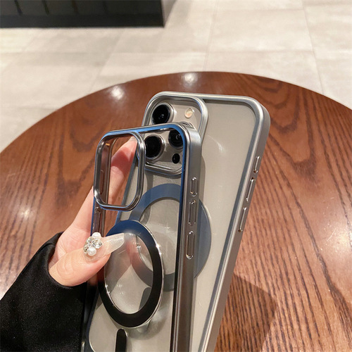 Original Color Magnetic Apple 15 ProMAX Phone Case, Three-Pack PC Electroplated iPhone 14 Transparent Protective Cover