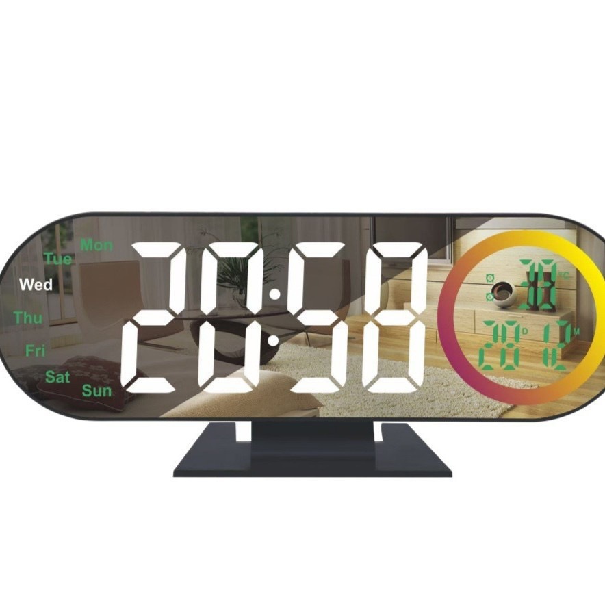 Reloj Despertador Digital LED Espejo de Plástico con Luz Nocturna y Cuenta Atrás