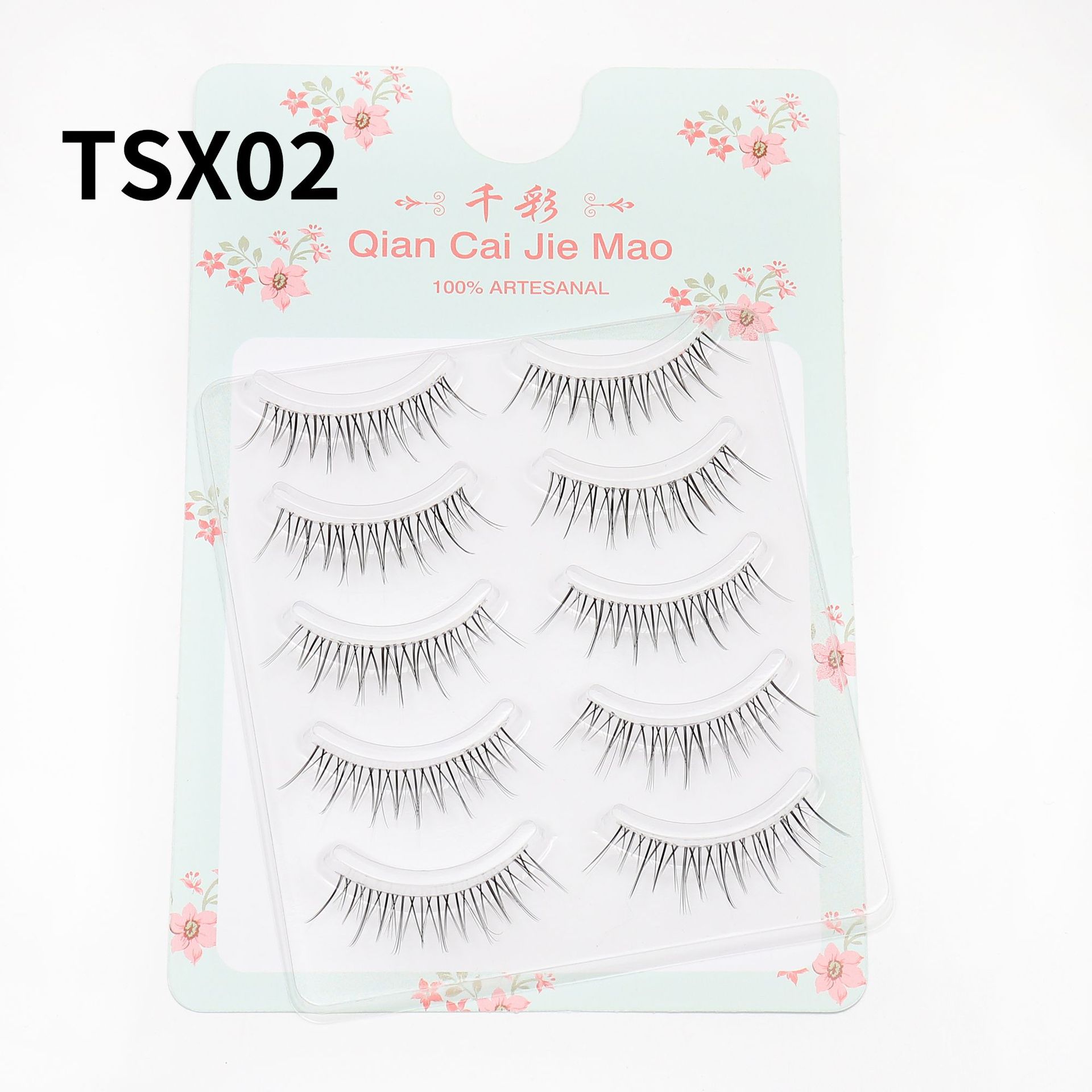 Cinco pares de Barbie pequeño diablo maquillaje Tai pestañas de aire natural desordenado pulido punta cola transparente tallo fino pestañas postizas