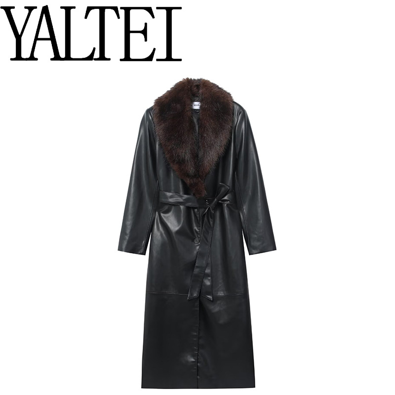 Za Cross-Border Aliexpress Ins European and American Export Women's Clothing Artificial Fur Detachable Collar Leather Jacket 849076