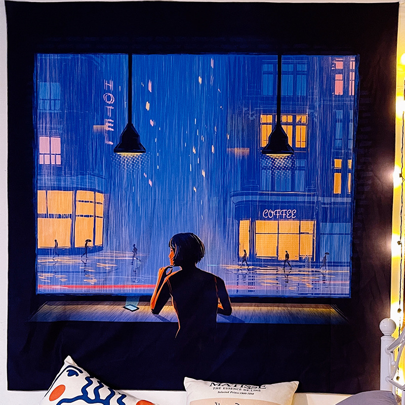 A5L California Inn American Night Scene Background Cloth for Room Bedroom Decor Bedside Hanging Cloth for Homestay Wall Decoration Hanging