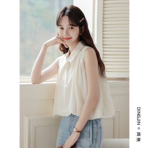 Women's Summer 2025 New Design French-Style Sleeveless Blouse, Boho Loose Short-Sleeve Backless Top with Fresh and Unique Style