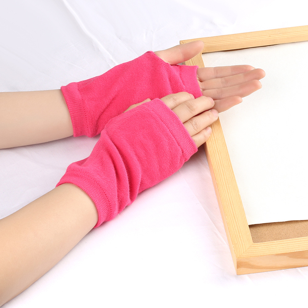 Mangas de muñeca abiertas a rayas para hombres y mujeres, tejido fino, guantes cortos de escritura para niños, color sólido, para hacer uno mismo_voghion.com