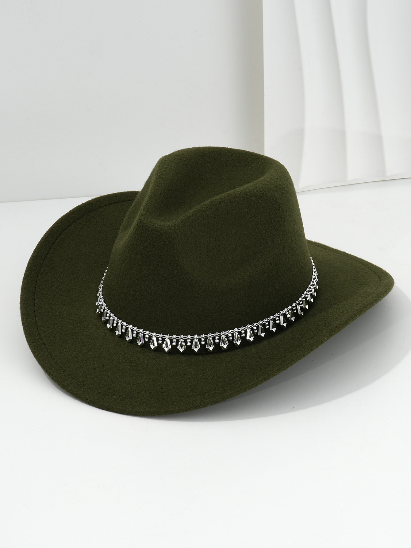 Cappello da cowboy western con strass in feltro morbido jazz_voghion.com