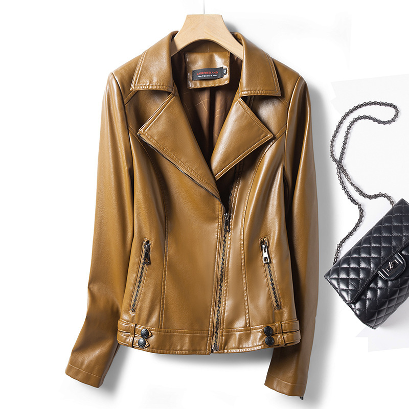 2024 Autumn/Winter Korean Style Women's Pu Leather Jacket Plus Size Motorcycle Leather Jacket Slim Fit 2109 Versatile