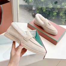 外贸2024新款秋冬保暖毛毛乐福平底鞋女加绒休闲一脚蹬懒人情侣鞋