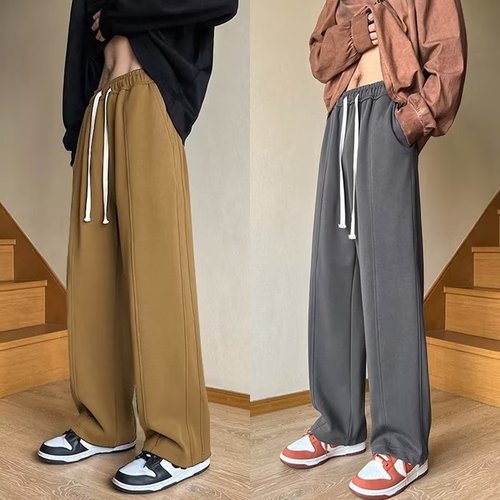 Men's Loose Straight Fall Athletic Pants with Droopy Sensation Streetwear Floor-Length Wide Leg Casual Pants for Teenagers