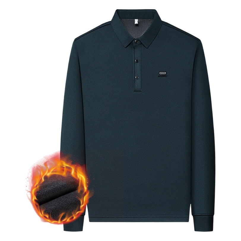 Forrado de vellón engrosada Camiseta de manga larga de los hombres jóvenes y de mediana edad de la solapa caliente camiseta superior nueva camisa de polo de los hombres ocasionales