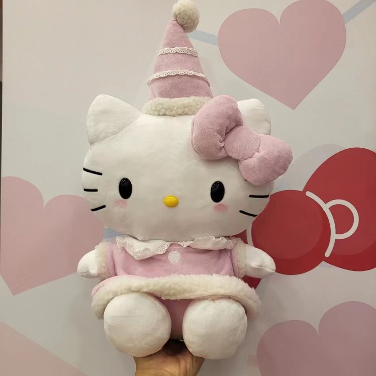 新款圣诞kt猫毛绒玩具可爱帽子kitty玩偶凯蒂猫抱枕节日礼物跨境|undefined