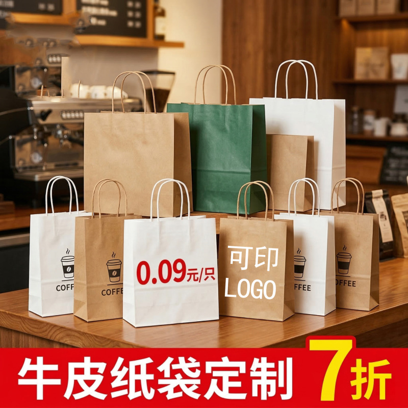 Customized Yellow Kraft Paper Bags for Clothing and Footwear, Shopping Tote Bags, Thickened Takeaway Gift Packaging Bags with Custom Logo