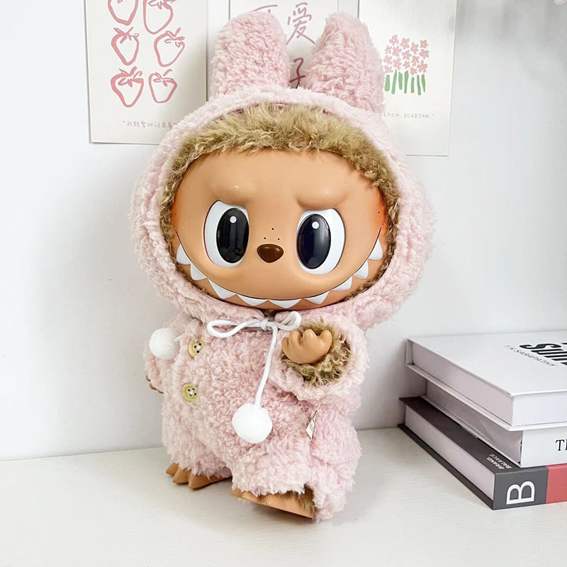 38cm ropa de muñeca de tela Rosa mono de peluche + sombrero de conejo Rosa muñeca de reemplazo muñeca ropa linda