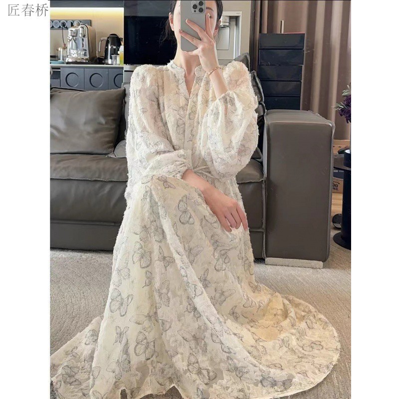 连衣裙汉服长袖蝴蝶系列之青出于蓝轻奢长款过膝连衣裙汉服批发匠