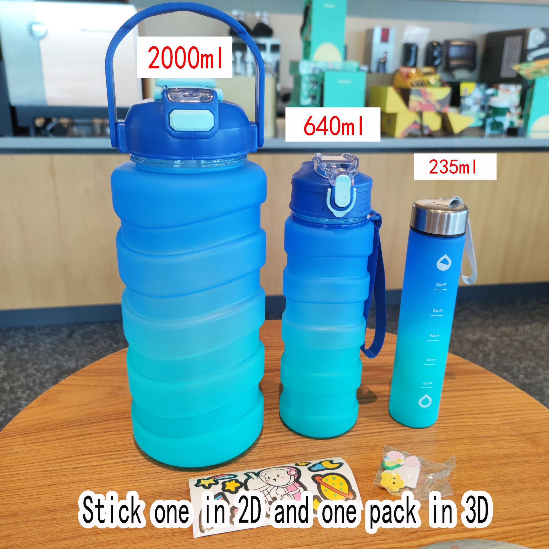 Nuevo gradiente de color de tres piezas de gran capacidad de botella de agua portátil mango doble bebida taza de agua de plástico deportes al aire libre hervidor de agua