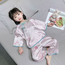 儿童睡衣女童夏季薄款冰丝短袖绵绸家居服女宝宝中国风汉服套装潮