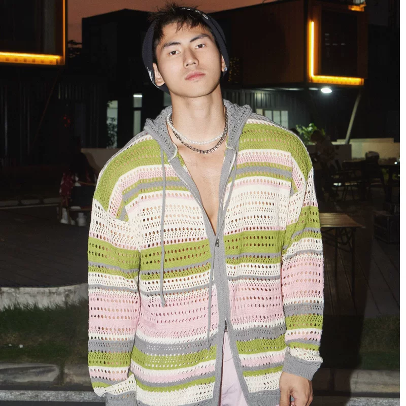 Knitted autumn design cardigan for men and women, sweater, American style, trend of season, sun protection