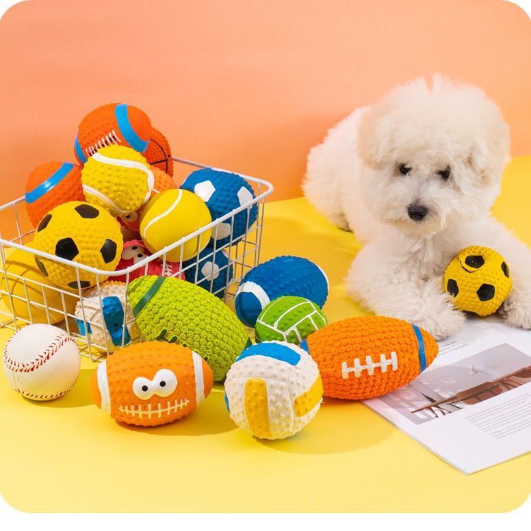 Dog Toys, Bite-Resistant and Molar-Resistant Latex Sound-Producing Football, Teddy Rugby, Pet Golden Retriever Boredom Relief Training Supplies