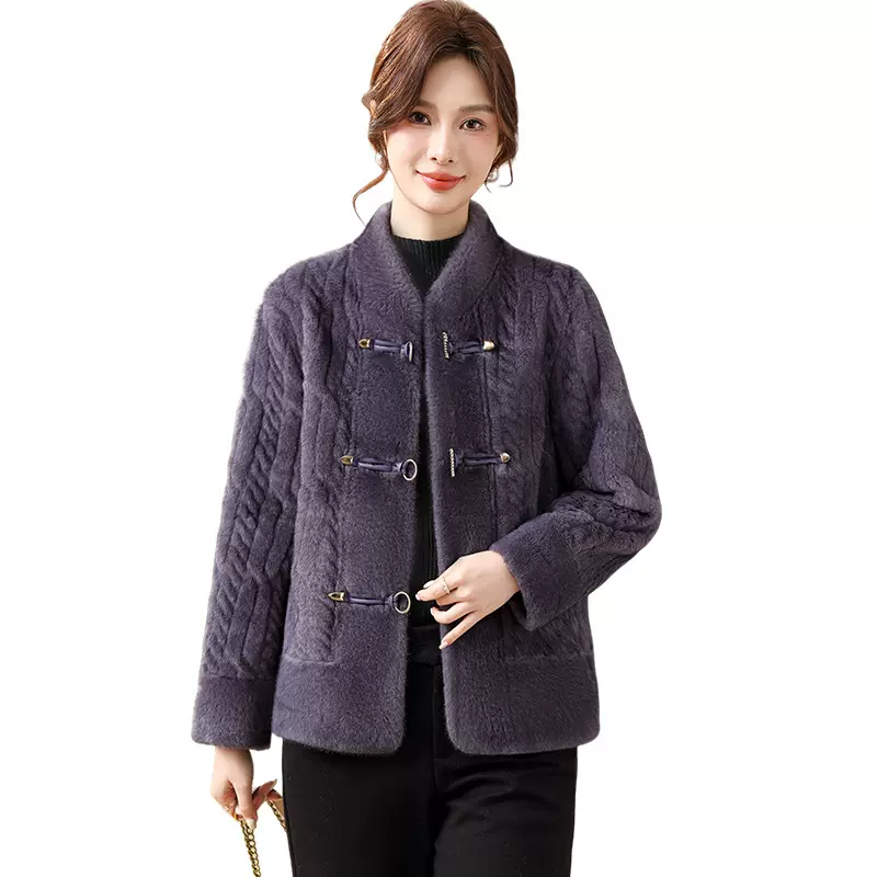 妈妈装2025新款秋冬仿水貂绒新中式外套时尚皮毛一体中老年女衣服