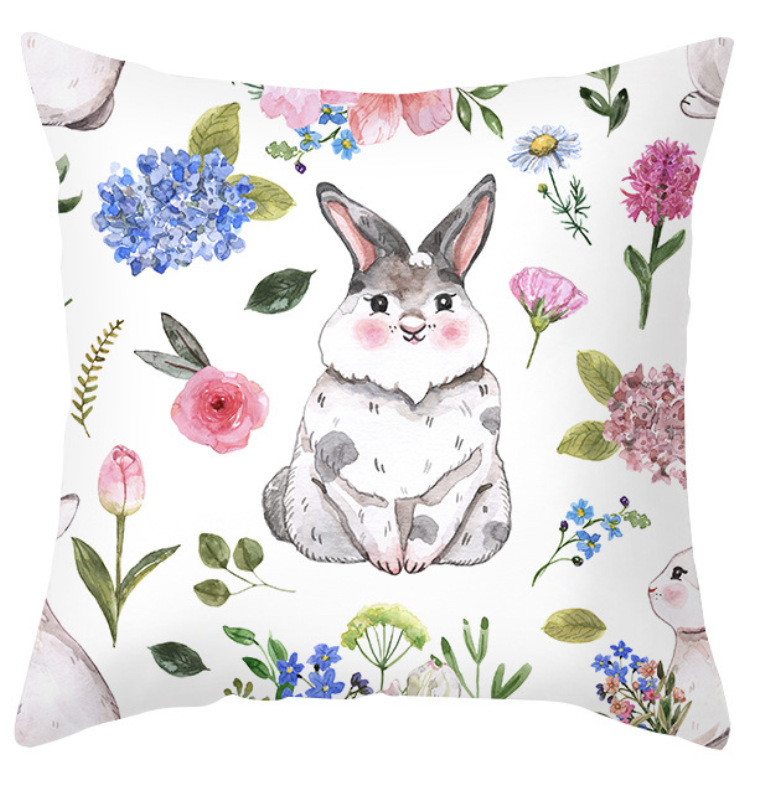 Amazon lino transfronterizo corto peluche conejo de Pascua acuarela guirlandas decorativas para el hogar almohadilla de almohada