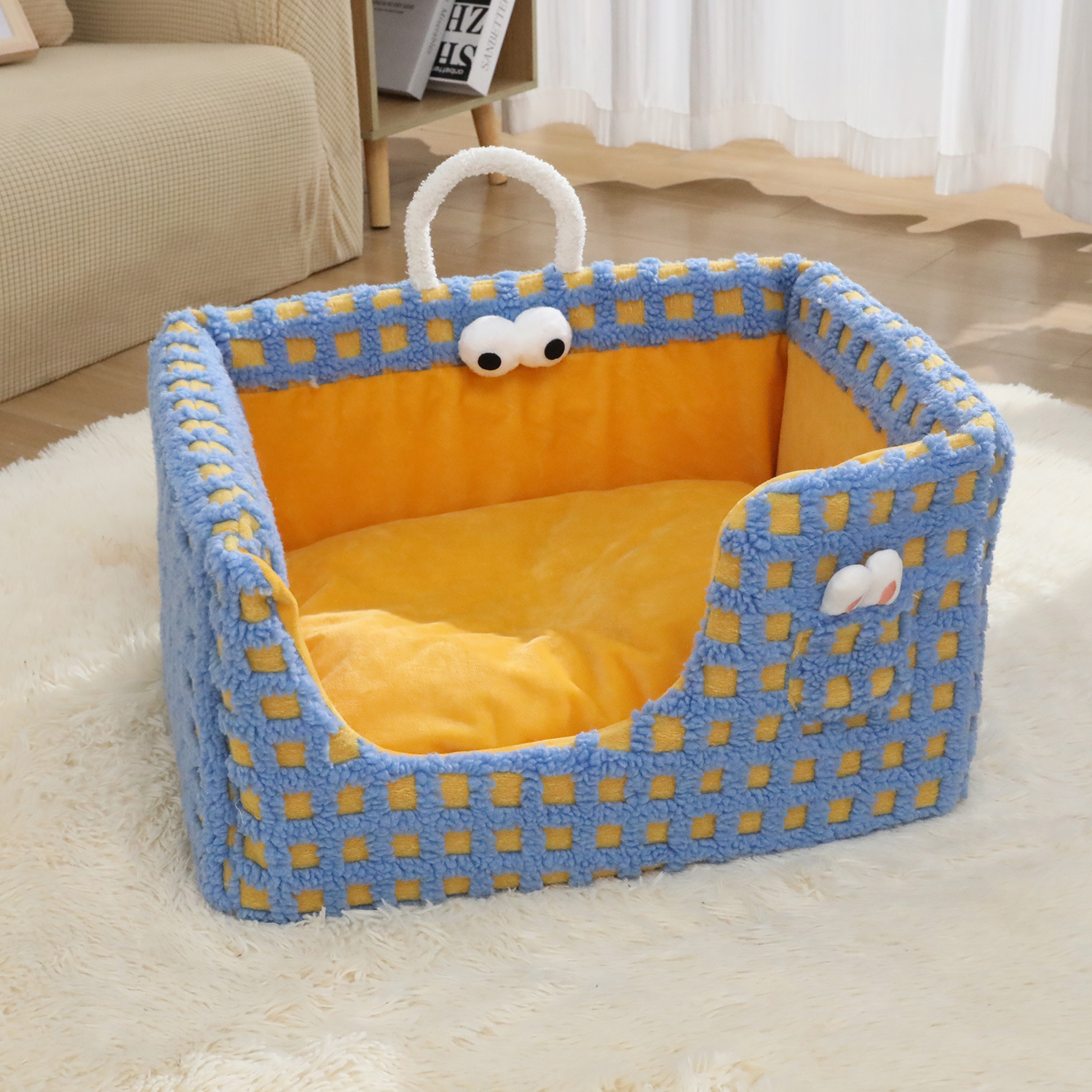 Perrera, cama para mascotas extraíble y lavable, otoño e invierno, nuevo estilo, rejilla de tejido, bolsillo para orejas de conejo, fábrica de nido de esponja, nido para gatos al por mayor