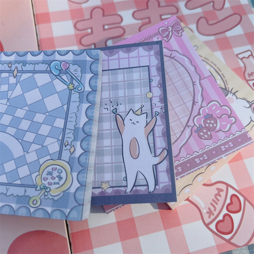 Cute cat ins style gel pen cartoon plaid sticky notes high-looking girl heart account material stickers