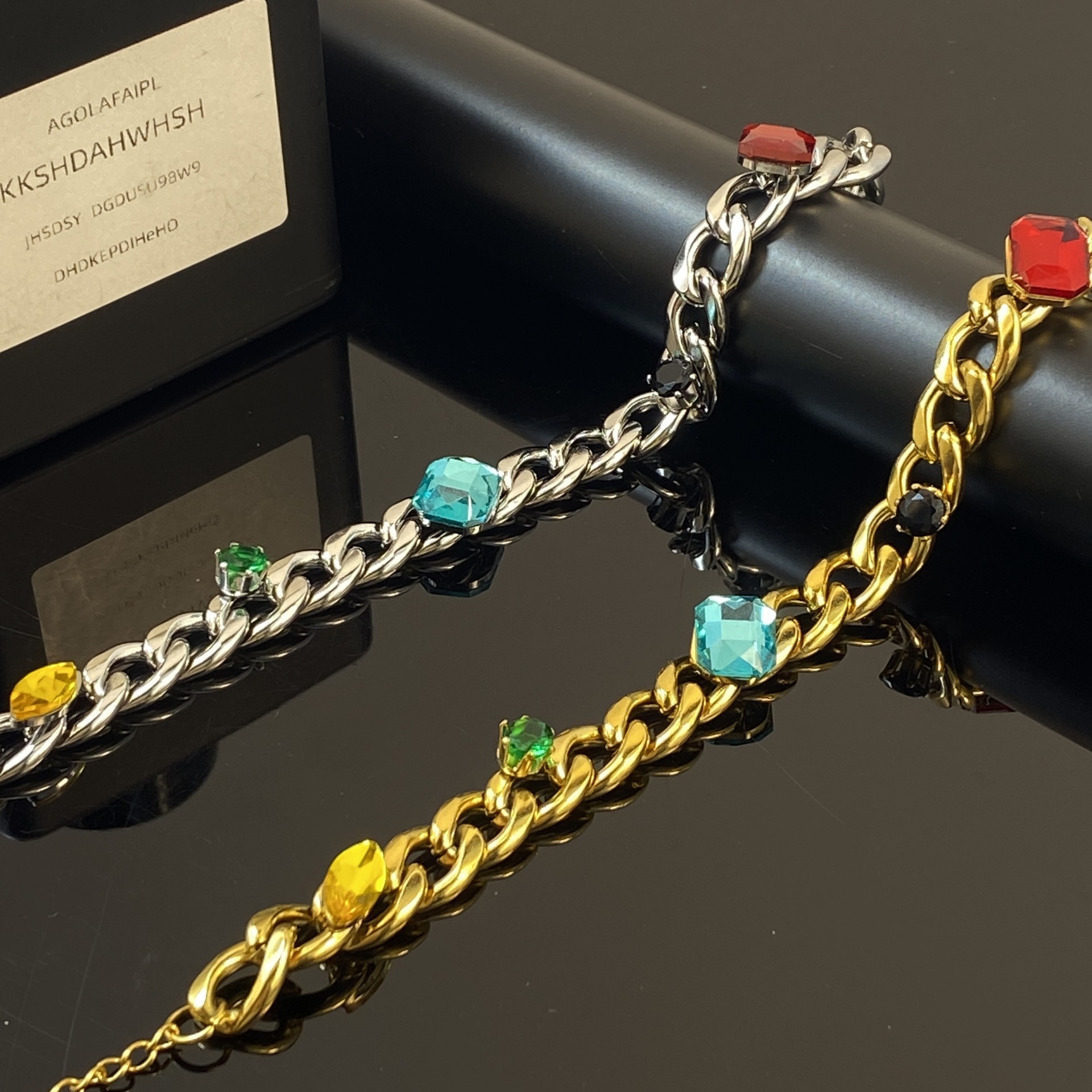 Pulsera de acero de titanio con gemas de alta calidad de estilo callejero americano, preservación del color, hip-hop cubano, cadena gruesa, par, pulsera de todo fósforo