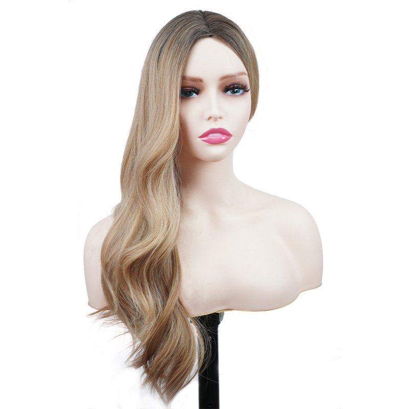 Wholesale European and American cross-border chemical fiber high temperature silk wigs wigs flaxen big wavy middle parted _voghion.com