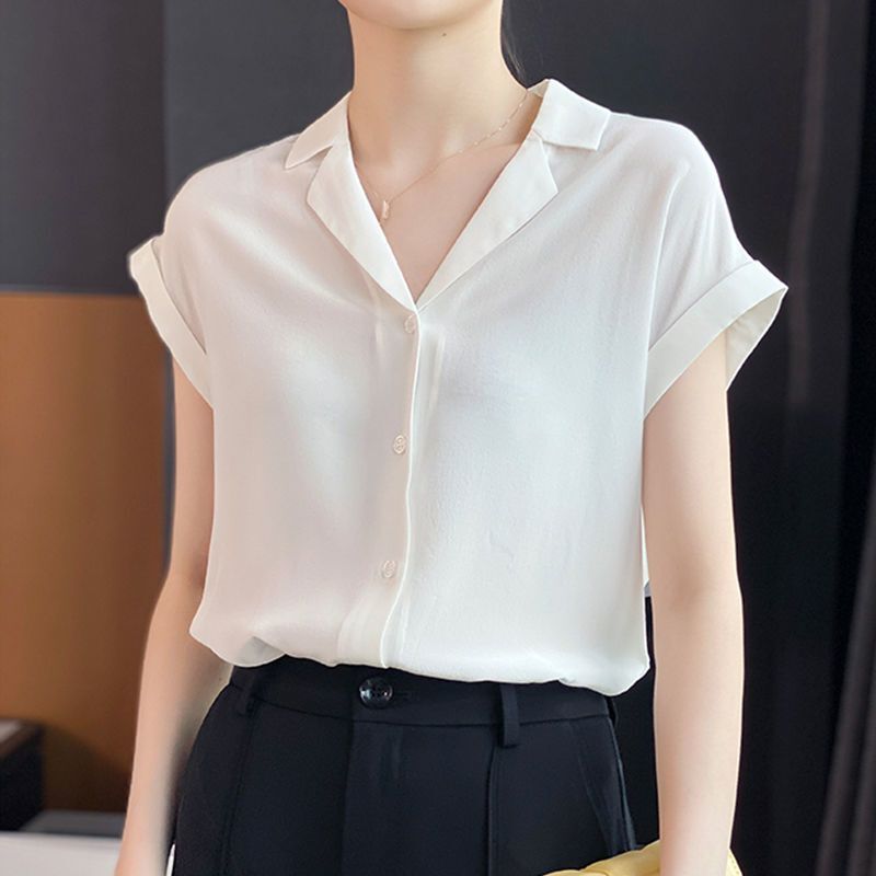 High-End Ice Silk Chiffon Shirt Summer 2026 New Style Shirt Plus Size Women's Loose Short-Sleeved Belly-Covering Shirt Top for Women