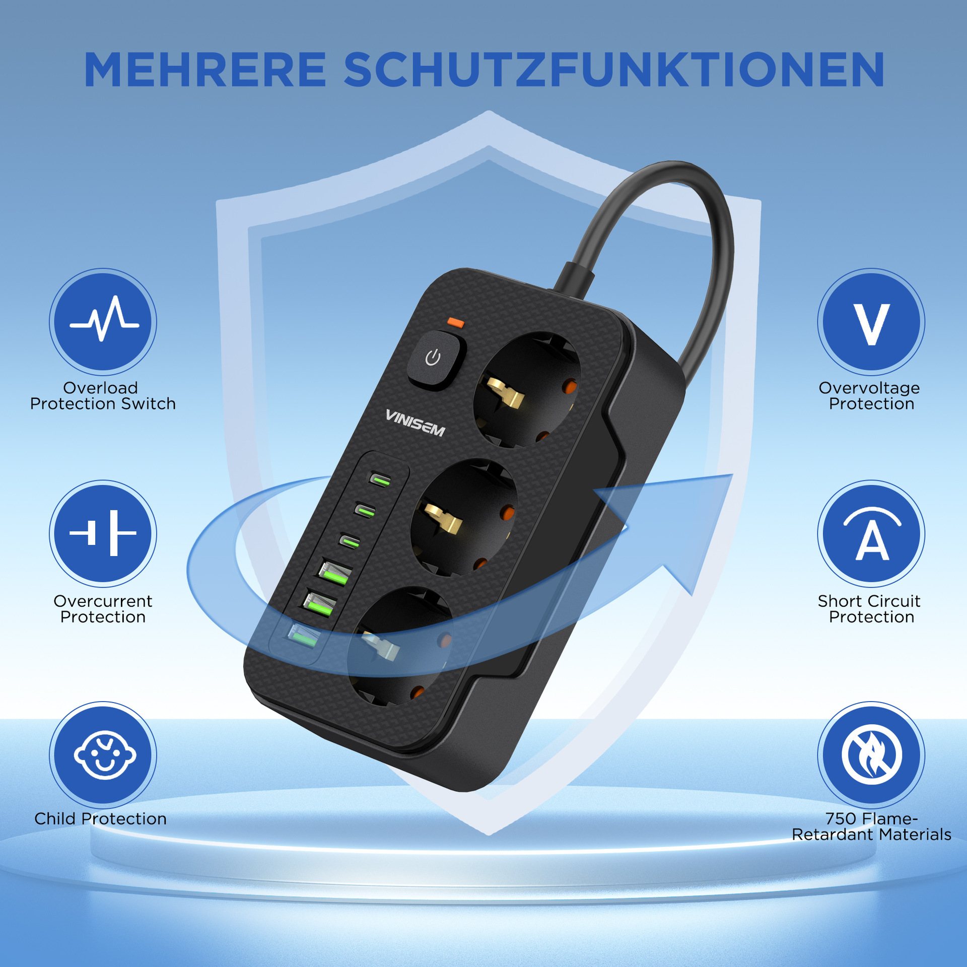 Comercio electrónico comercio exterior estándar europeo conector de fila con conector de tres puertos USB tipo C conector de fila transfronterizo negro poroso