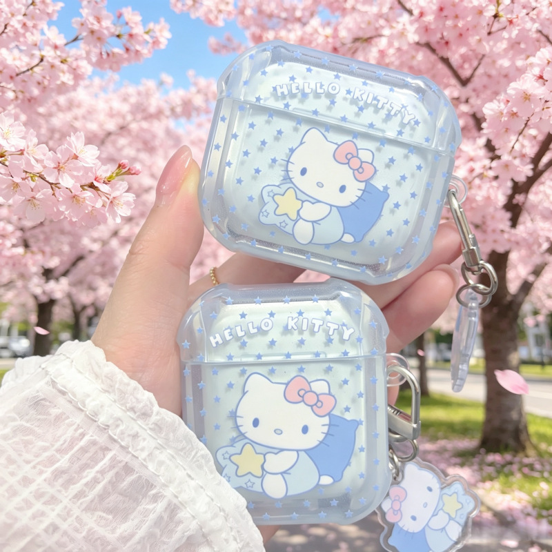 Cute Star Hello Kitty Suitable for Airpods4 Earphone Case, Four-Corner Anti-Fall Protective Cover for Apple Earphones