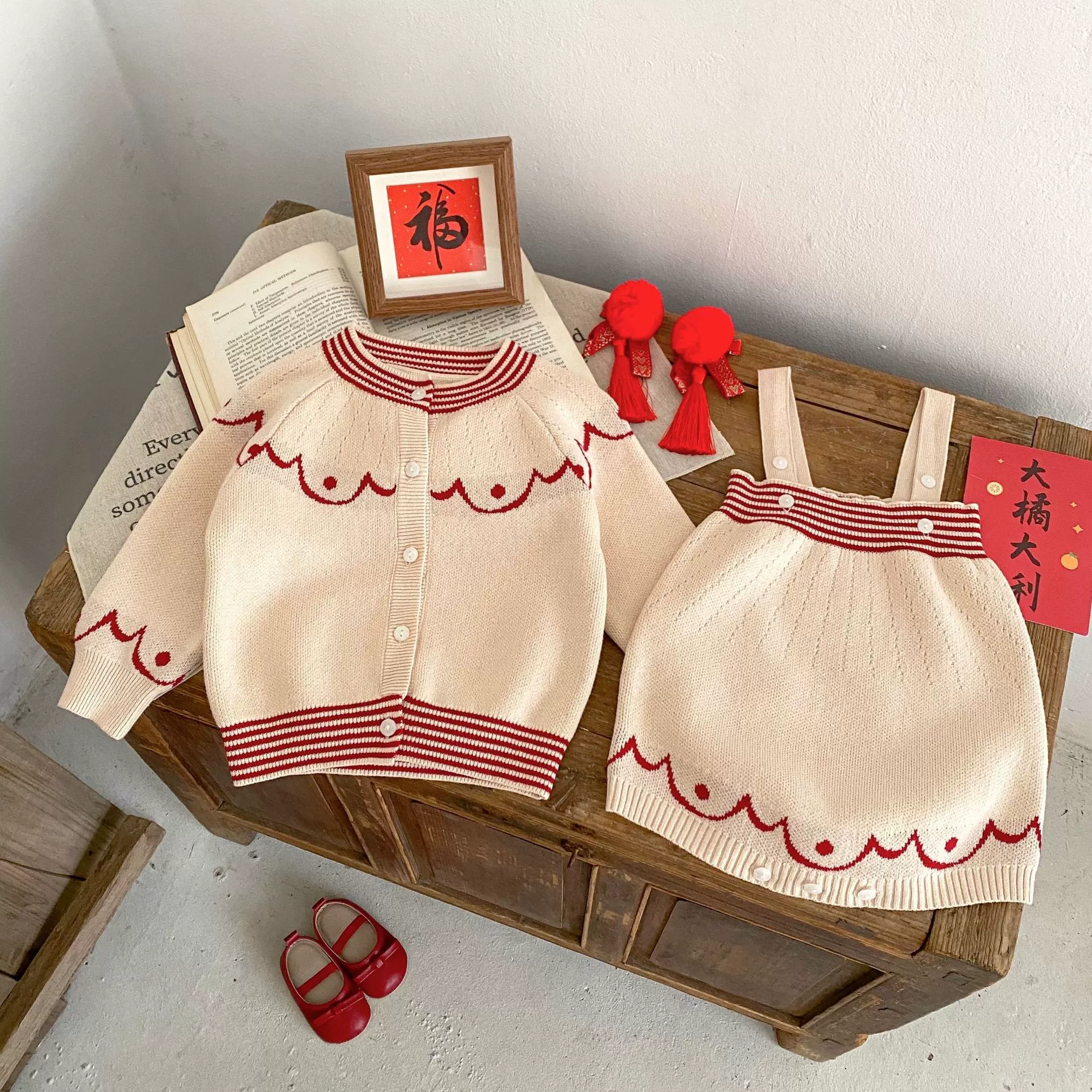 Spring children's wavy long-sleeve for early age girl's, jacket, suspenders, bodysuit