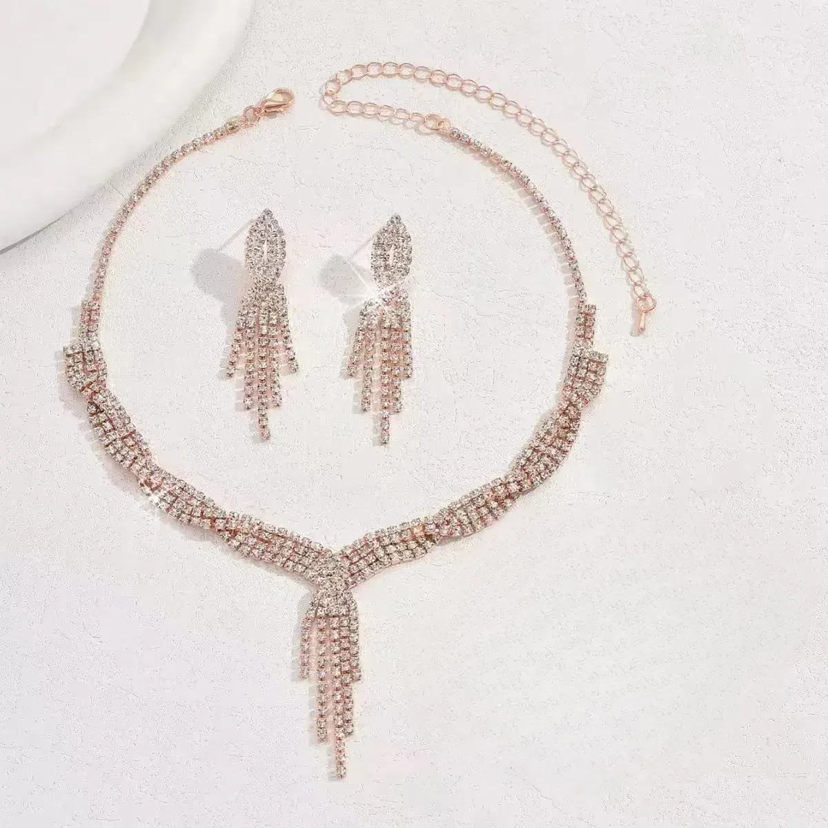 Collar pendientes borla boda joyería traje rhinestone colgante banquete de boda giro vestido de boda accesorios 8673