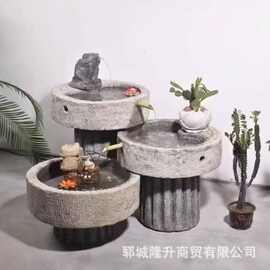 青石鱼缸仿古流水养鱼猪石槽户外石雕流水摆件民宿酒店造景鱼池
