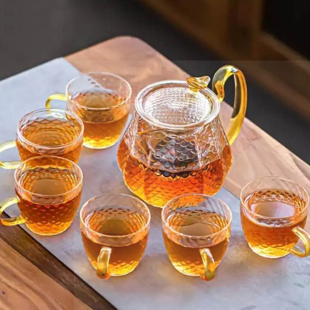 Eliminación de almacenamiento de alta borosilicona tetera de agua fría de vidrio resistente a altas temperaturas tazas de agua set de té de vidrio inventario de artículos solitarios detectados por filtración