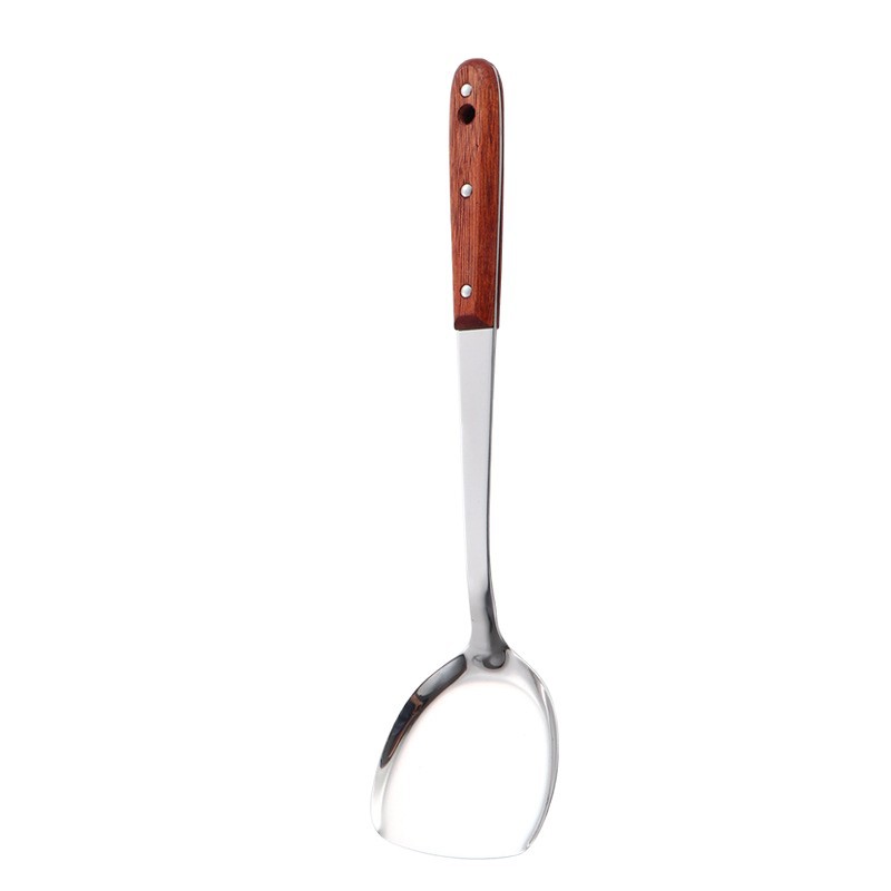 Nuevo juego de cuchara para freír en casa con mango de madera grueso y reforzado de acero inoxidable, pala para cocinar, sopa, papilla, cuchara para chef image 5