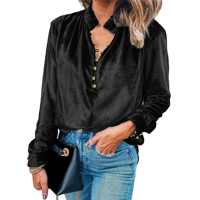 时颖 Velvet solid long-sleeve, European style, autumn