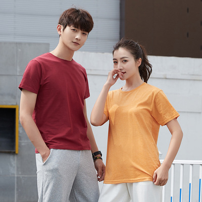 纯色短袖t恤女2021夏季新款纯棉情侣装男女同款白色打底一件代发|ms