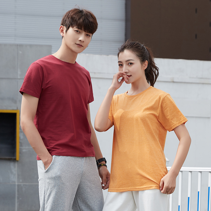 纯色短袖t恤女2021夏季新款纯棉情侣装男女同款白色打底一件代发|ms