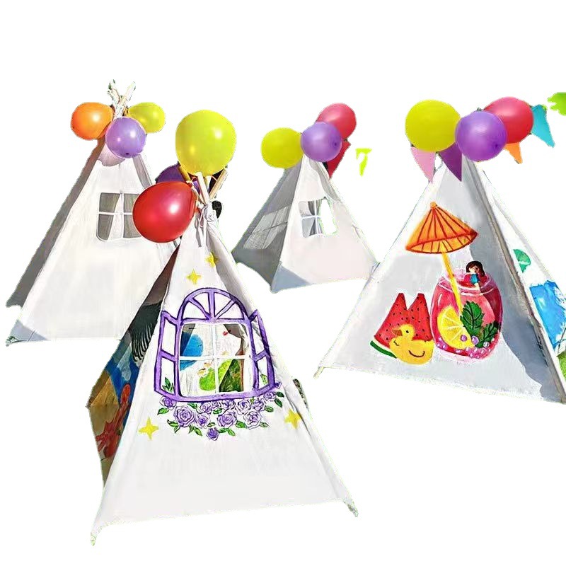 Children's tent hand-painted Painting diy graffiti indoor game house outdoor parent-child activities triangle small tent wholesale