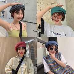 帽子の女性の日本のレトロな格子のベレー帽の夏の薄いタイプの通気性の画家の帽子の百合の柔らかい妹のかわいい八角の帽子