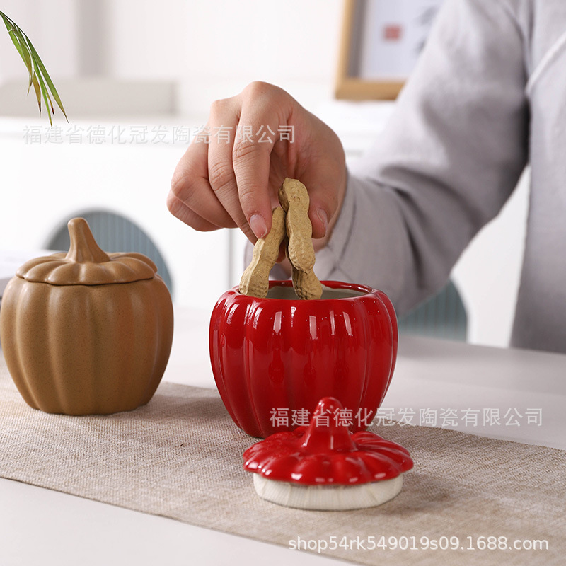 Personalizada simulación de Halloween calabaza frutas y verduras cerámicas de tamaño pequeño jar de té sellado de té a granel almacenamiento de polvo de incienso lote transfronterizo